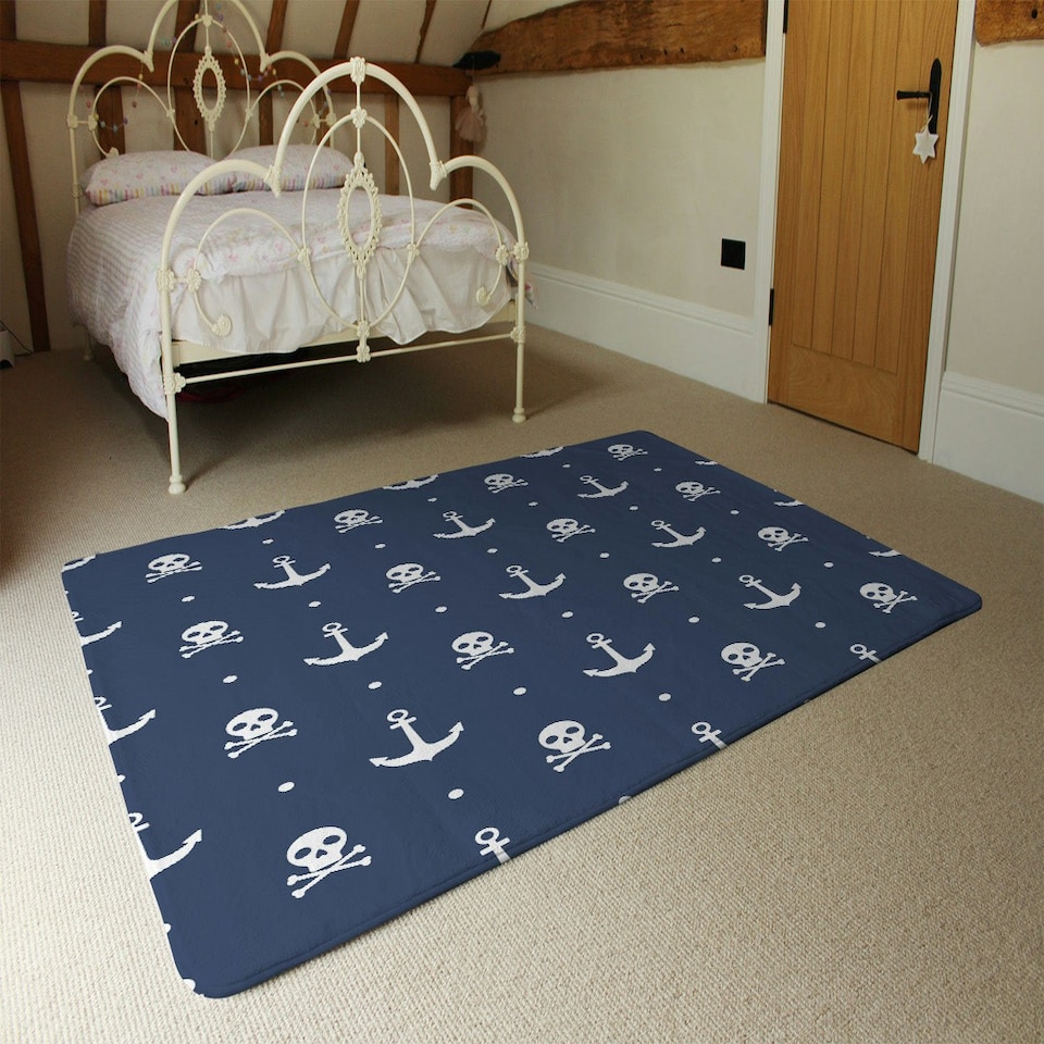 image 1 of Anchor with Skull & Bones (Rug) Blue | XL: 160x230cm
