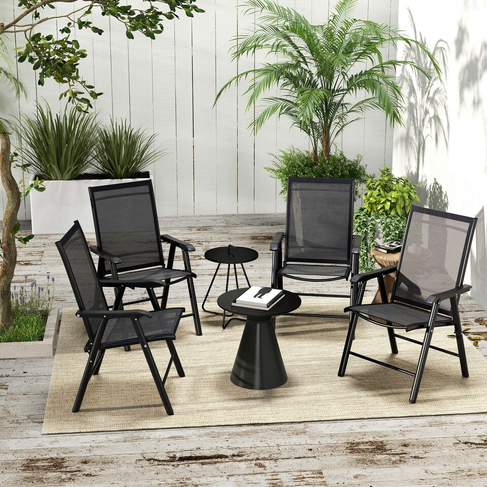 image 1 of Outsunny 4-PCS Garden Armchairs Outdoor Patio Folding Furniture Black Brown