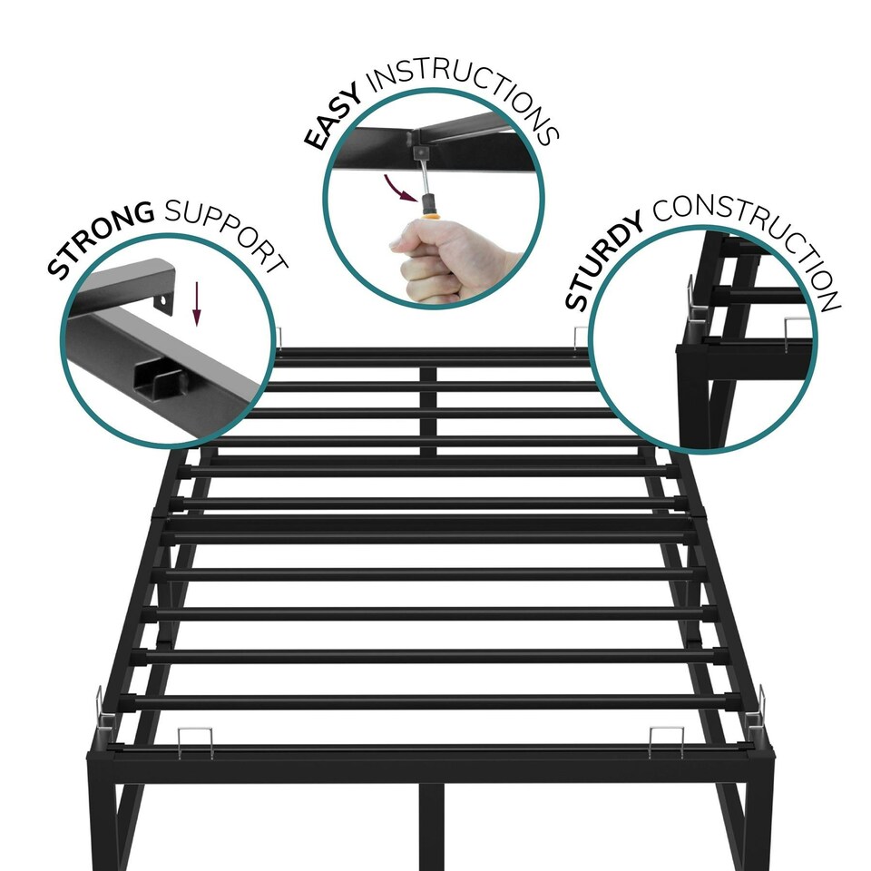image 1 of Single Bed Frame Extra Strong Platform Metal Frame Bedroom Easy Build