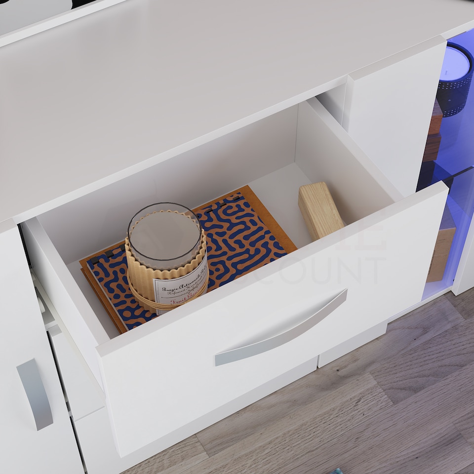 image 1 of Vida Designs Astro 2 Door 3 Drawer LED Sideboard Buffet Cabinet Storage, White | White | 1