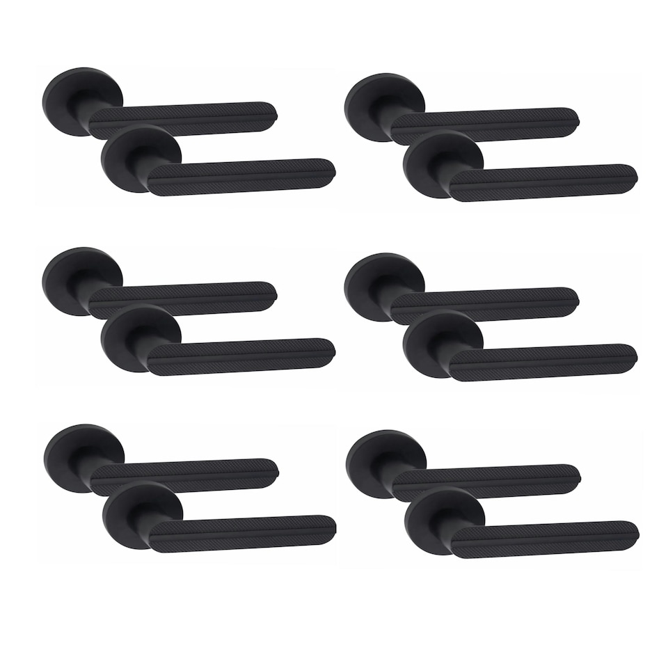 image 1 of Golden Grace 7 Pairs Modern Lima Design Premium Door Handles on Round Rose in Matt Black Finish | Black | 6 Pairs