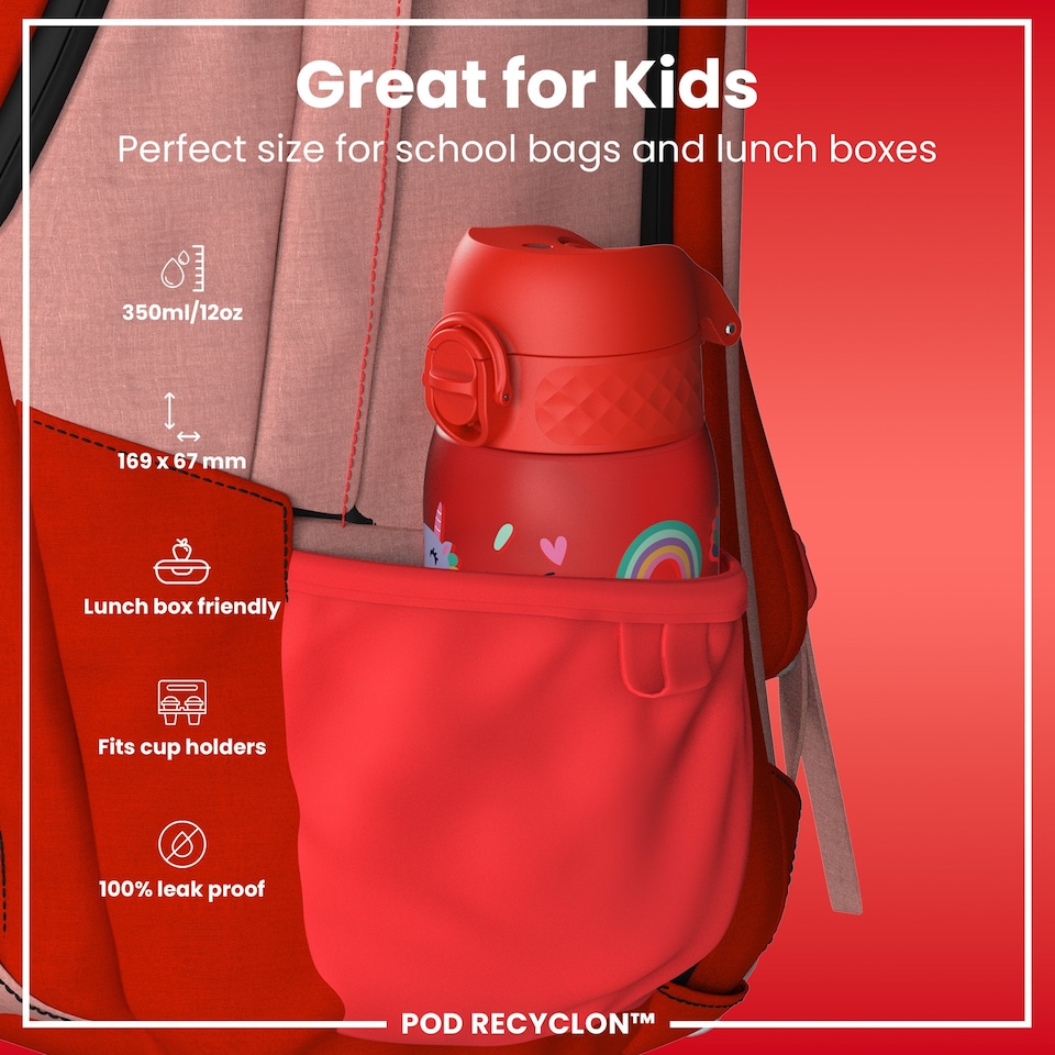 image 1 of Leak Proof Kids Water Bottle, BPA Free, 350ml (12oz) | Red | Unicorns Red | One Size