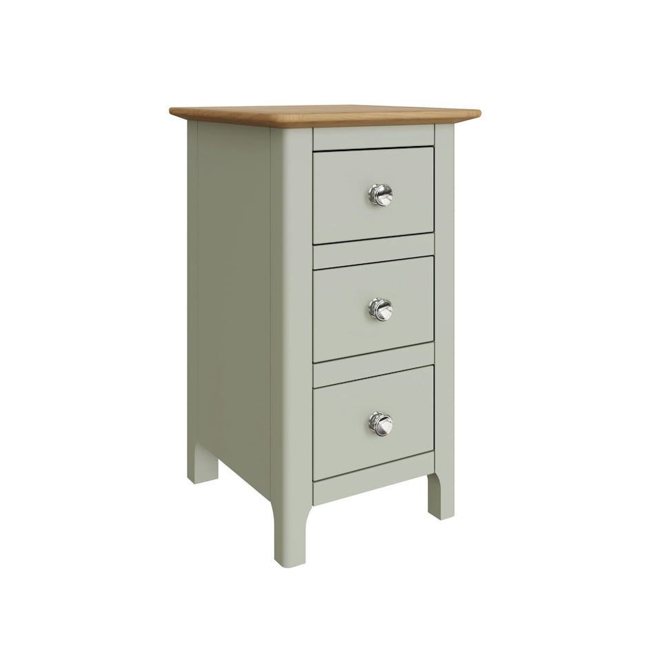 image 1 of Taberno Oak 3 Drawer Bedside Table Nightstand Cabinet Sage Green
