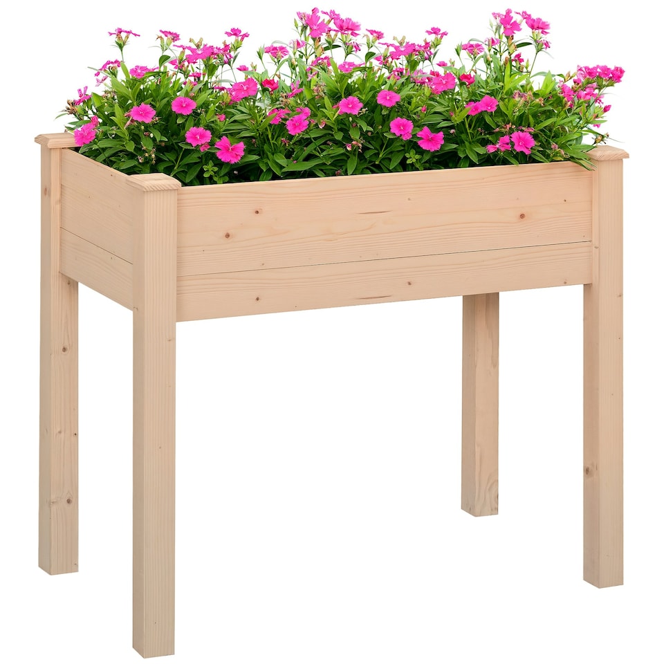 image 1 of Outsunny Garden Wooden Planter Flower Raised Bed Herb Grow Box Container