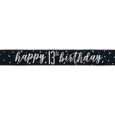 Black Glitz Happy 13th Birthday Holographic Foil Banner 274cm