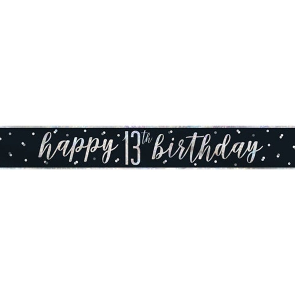 image 1 of Black Glitz Happy 13th Birthday Holographic Foil Banner 274cm