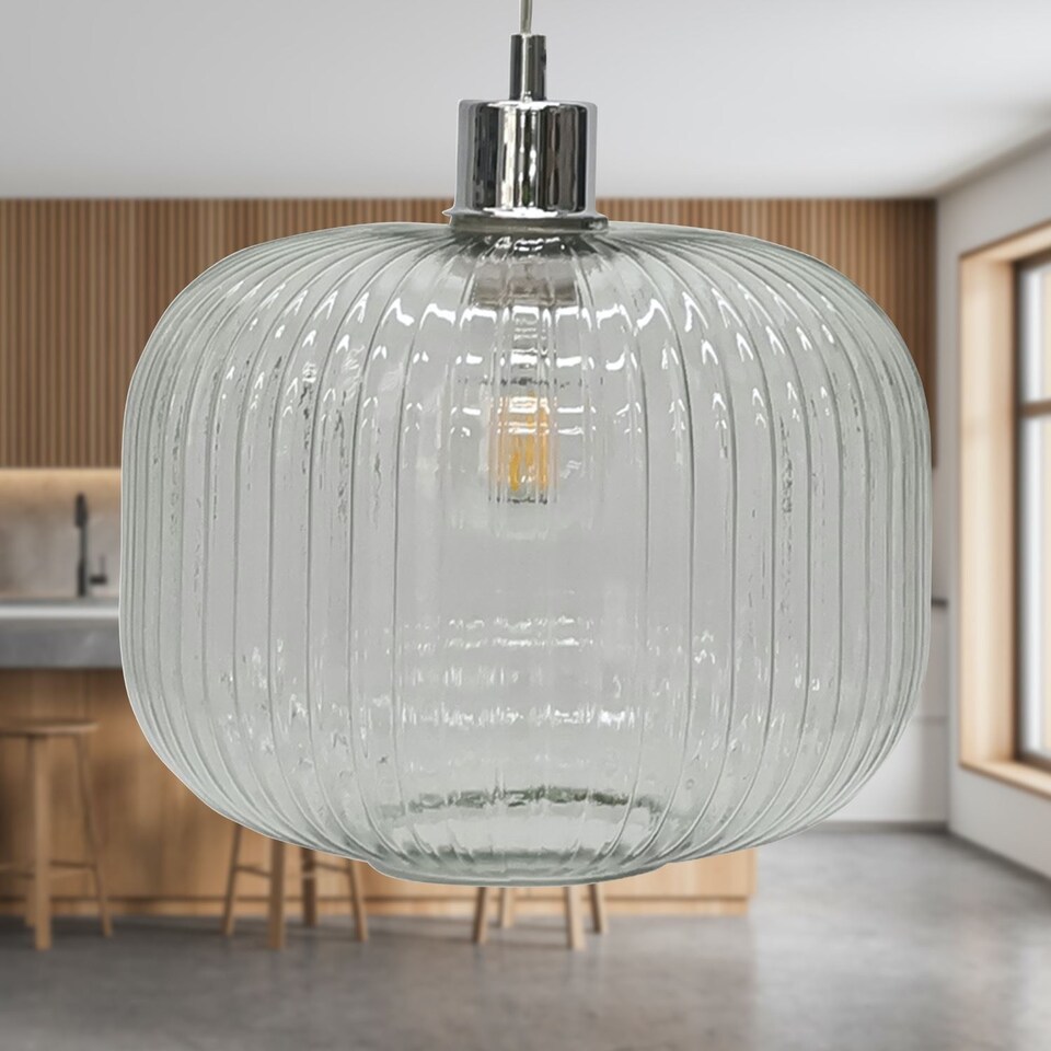 image 1 of Batley Large - Clear Ribbed Glass Easy Fit Pendant Shade | Clear | Medium | 1