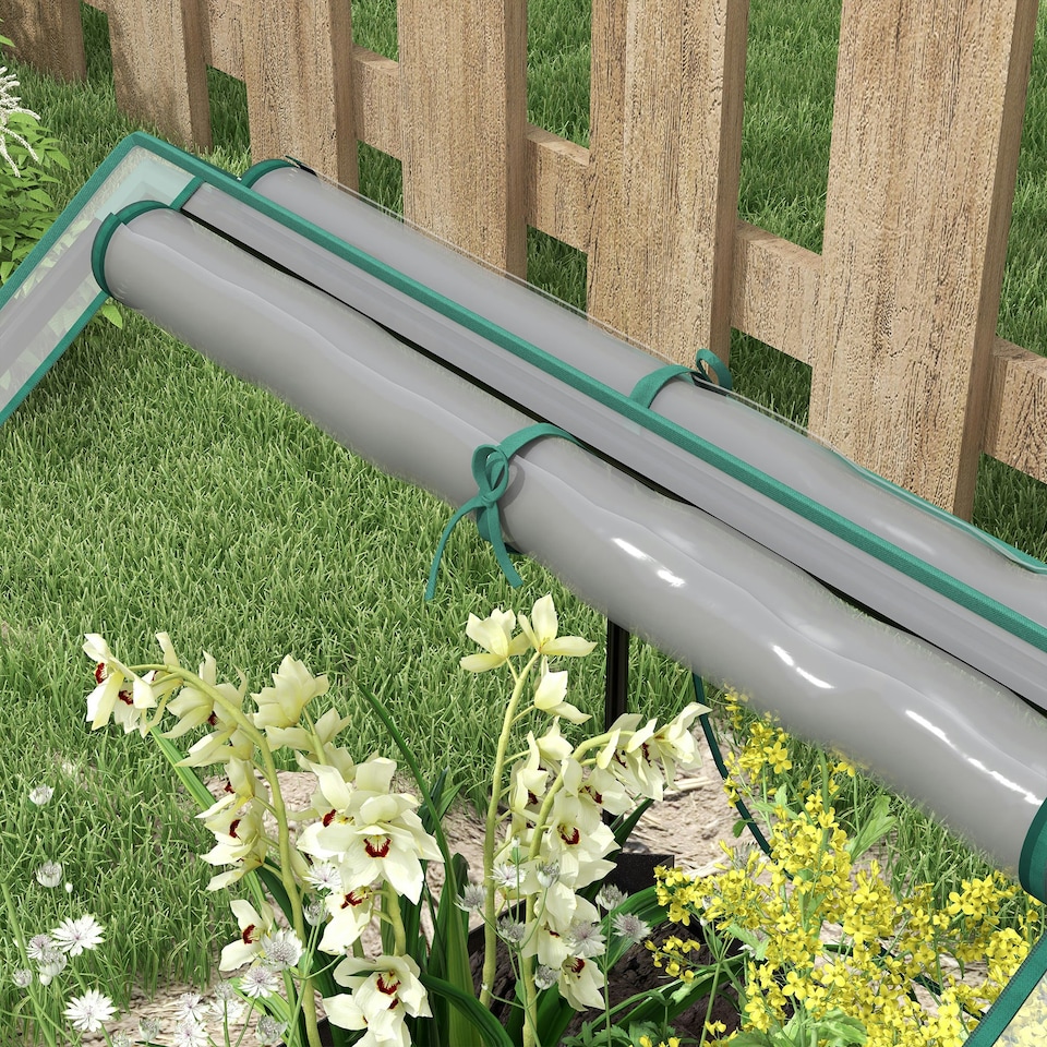 image 1 of Outsunny Raised Garden Bed Planter Box with Greenhouse, Clear and Dark Grey