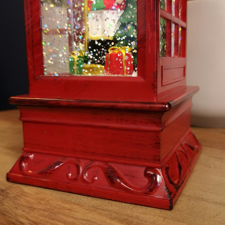 image 1 of 27cm LED Christmas Glitter Water Spinner Red Telephone Box with Speaking Nutcracker Scene