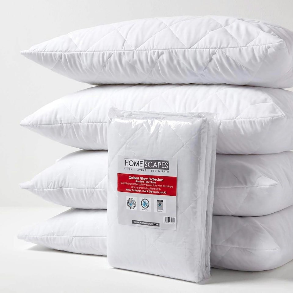 image 1 of Homescapes Standard Size Quilted Pillow Protector - Pack of 4 | White | Standard