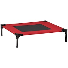Pawhut Pet Raised Bed Elevated Cool Cot Home Camping Basket Breathable M Red