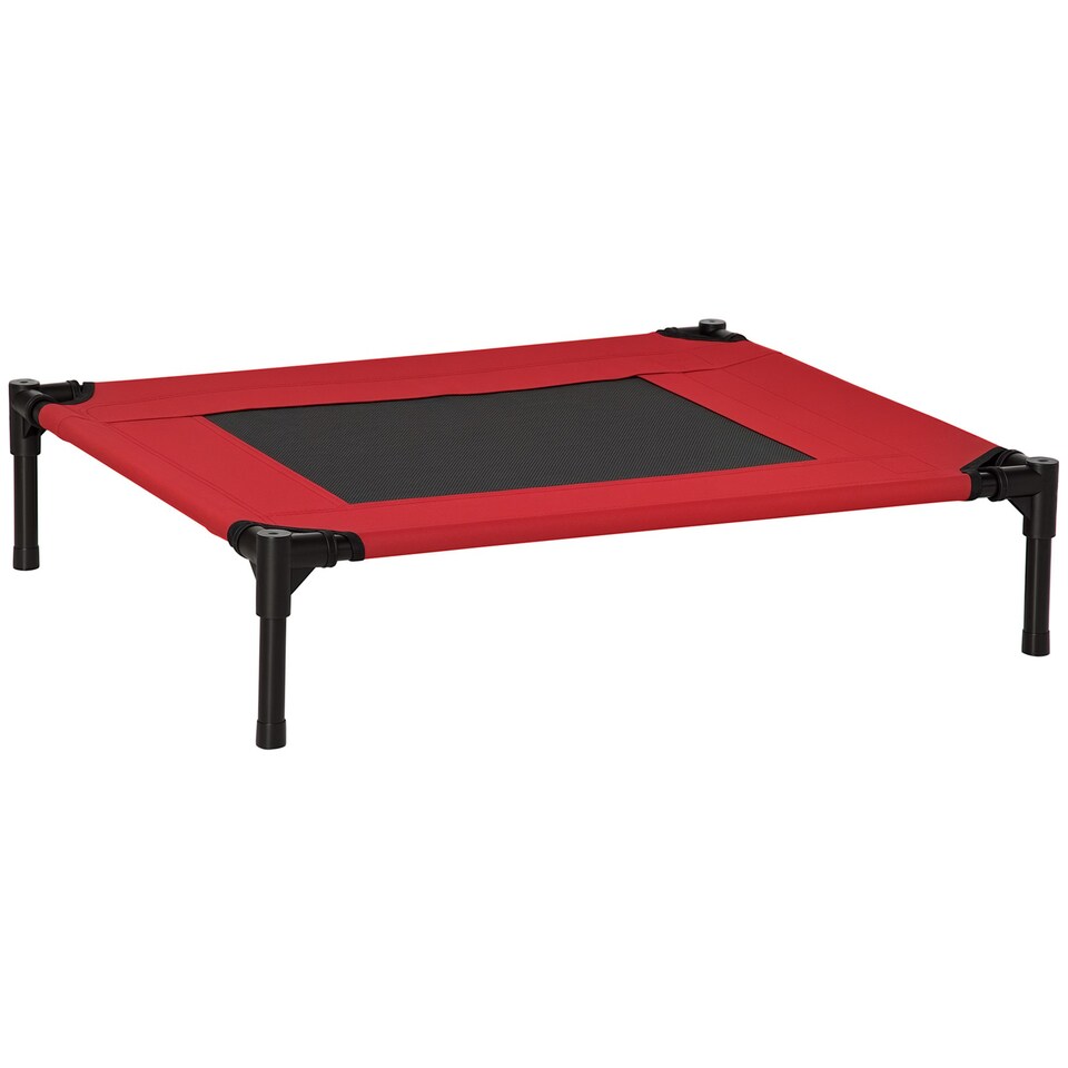 image 1 of Pawhut Pet Raised Bed Elevated Cool Cot Home Camping Basket Breathable M Red