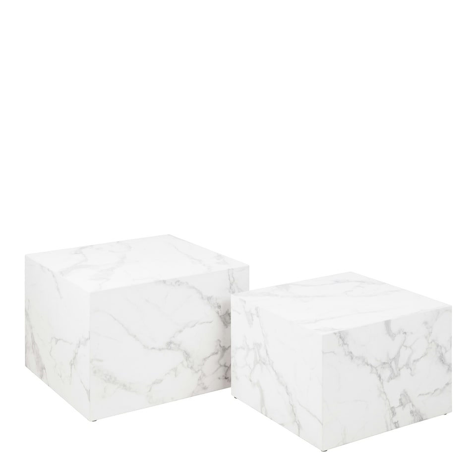 image 1 of Dice Square Coffee Table Set in White Marble Effect