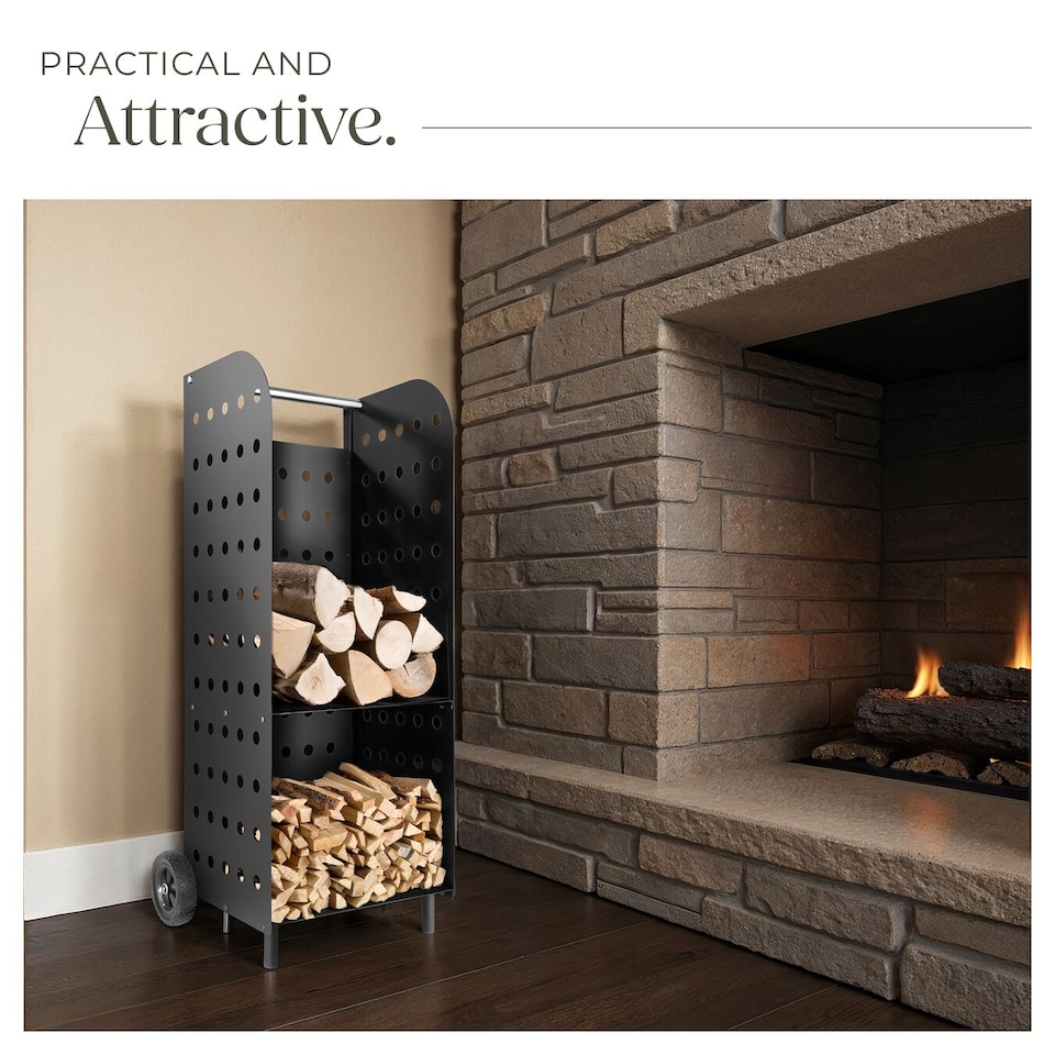 image 1 of Log Holder - steel wagon with wheels, fireplace indoor wood storage