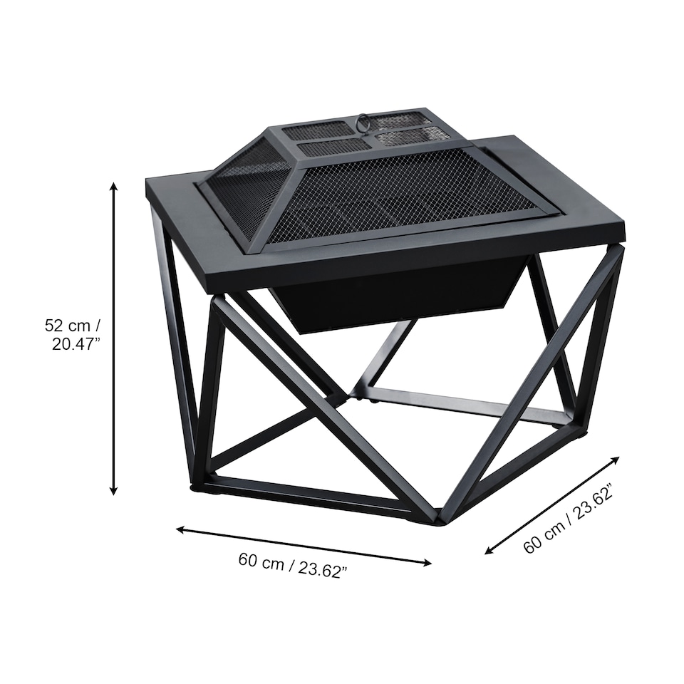 image 1 of Teamson 60cm Wood Burning Fire Pit with Spark Screen & Fire Poker