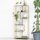 image 4 of Seaford Tall Gold Metal Bookcase with 5 Black Shelves