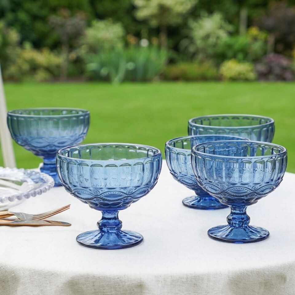 image 1 of Set of 2 Vintage Blue Glass Trifle Bowl and Dessert Bowls Wedding Decorations Ideas 300ml | Blue | Blue | Medium | 2
