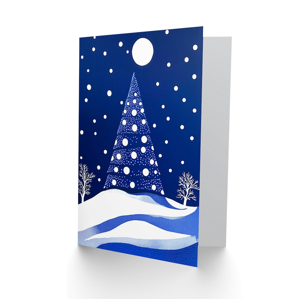image 1 of Greeting Card Winter Wonderland Tree Snow Full Moon Night Blank For Him Or Her Art Xmas Christmas Card