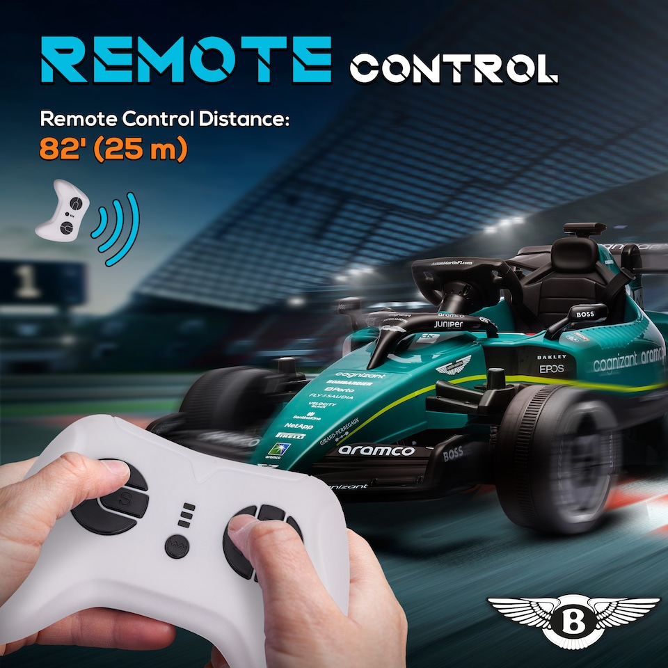 image 1 of AIYAPLAY Aston Martin Licensed 12V Electric Go Kart, Kids Racing Kart with Bluetooth, 4 Suspension Wheels, Remote Control, Music Lights Horn, for 3-6 Years, Green