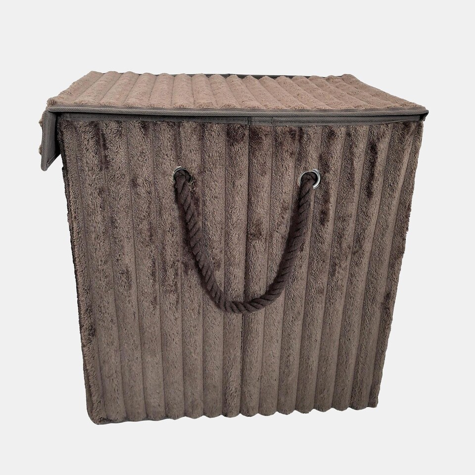 image 1 of OHS Ribbed Faux Fur Folding Laundry Basket Bag with Lid