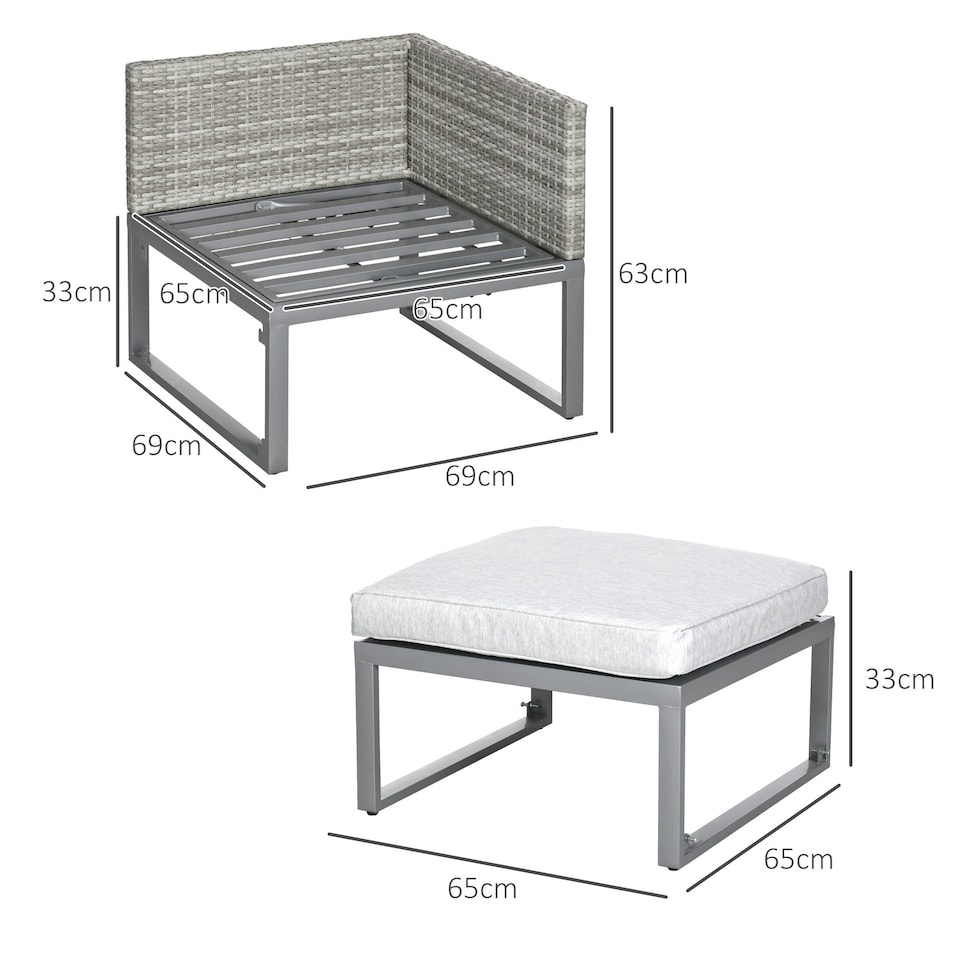 image 1 of Outsunny 3-in-1 Chair Coffee Table Lounger Seater Sofa w/ Steel Frame Furniture