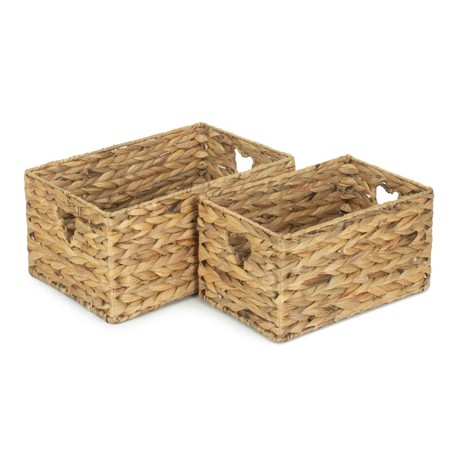 image 1 of Set of 2 Shallow Water Hyacinth Storage Basket Brown