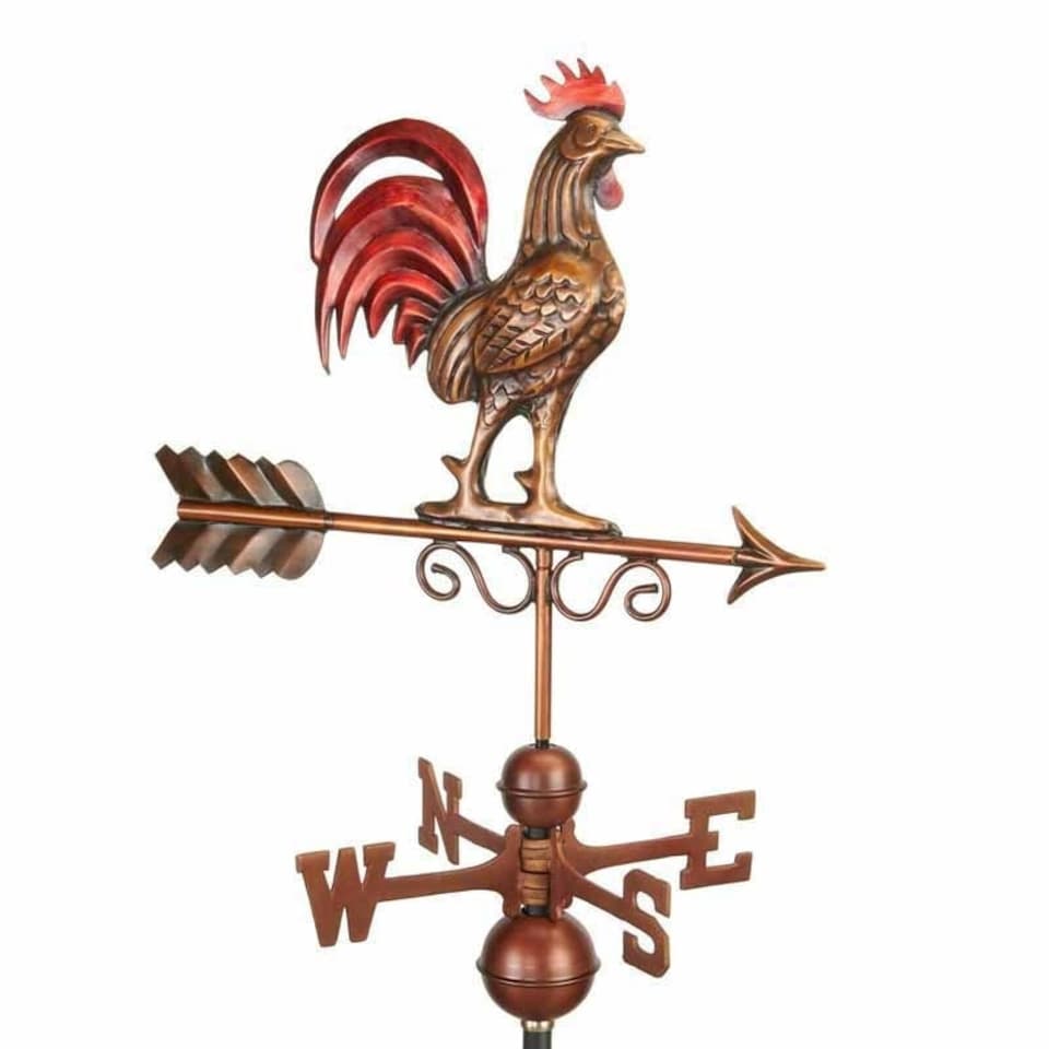 image 1 of Bantam Red Rooster Copper Farmhouse Weathervane - Steel - L47 x W47 x H86.6 cm - Antique Bronze Finish