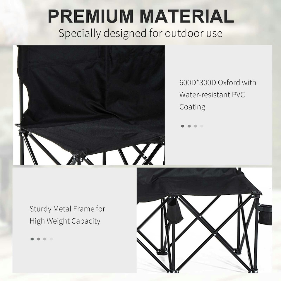 image 1 of Outsunny 6 Seater Folding Bench Camping Chair with Cup Holder, Black