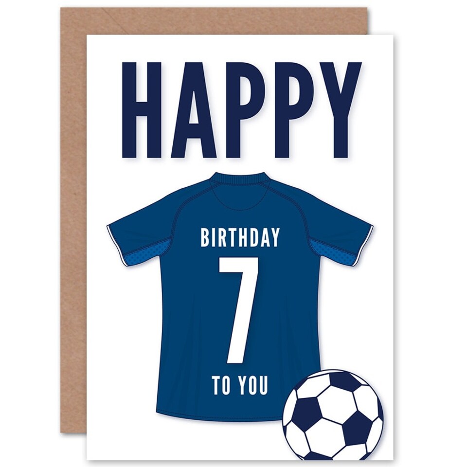 image 1 of Football Strip Kit Dark Jersey Top Age 7 Year Old Child Kids 7th Birthday Card