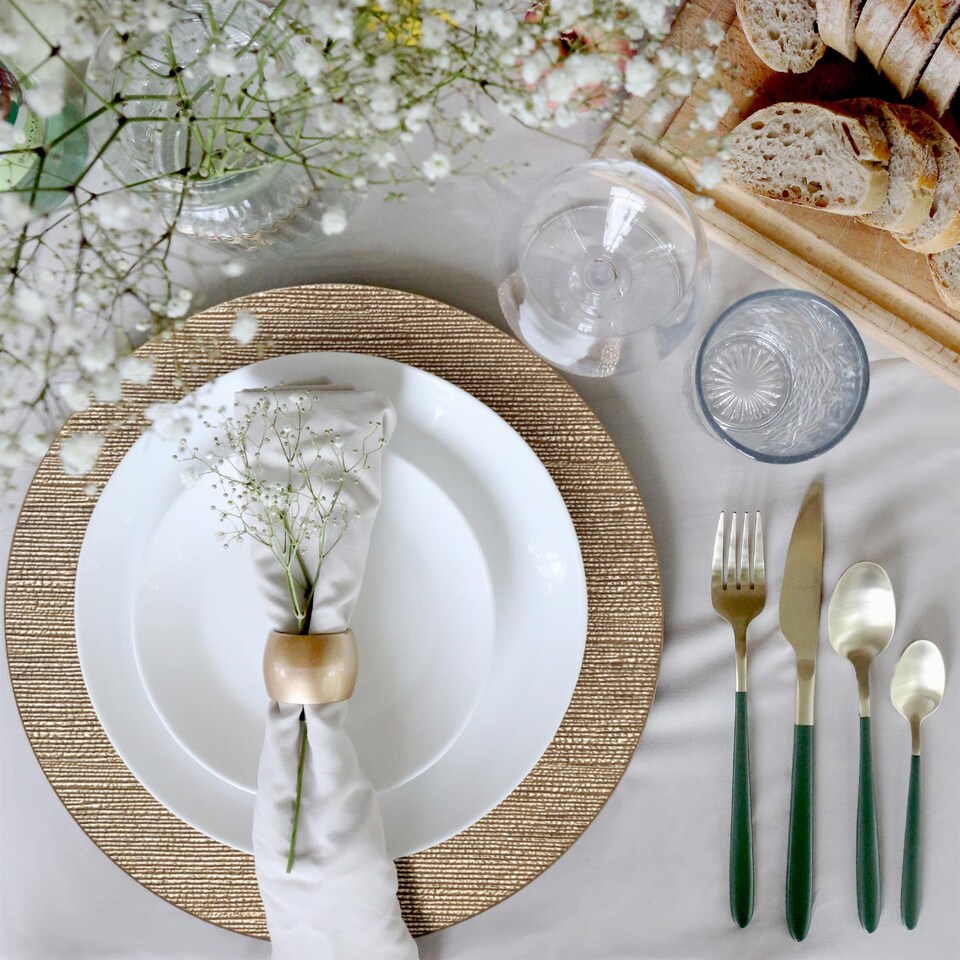 image 1 of Argon Tableware 18pc Ribbed Charger Plates Set - Gold Reusable Dining Table Setting Plates for Christmas Party Celebrations