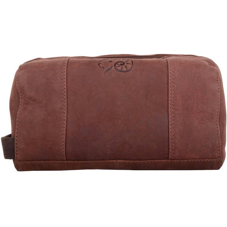 image 1 of Leather Travel Holiday Work Wash Bag with Distressed Look Brown