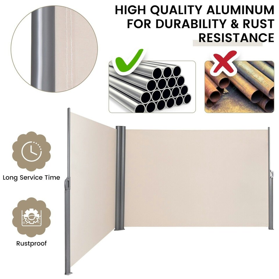 image 1 of COSTWAY 1.8x6M Retractable Folding Side Awning Screen Divider | White