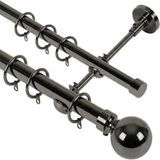 Lister Cartwright Double Curtain Extendable Pole Set with Black Nickle Ball Finials- 19mm & 28mm Metal Poles(70- 120 cm)