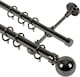 image 1 of Lister Cartwright Double Curtain Extendable Pole Set with Black Nickle Ball Finials- 19mm & 28mm Metal Poles(70- 120 cm)