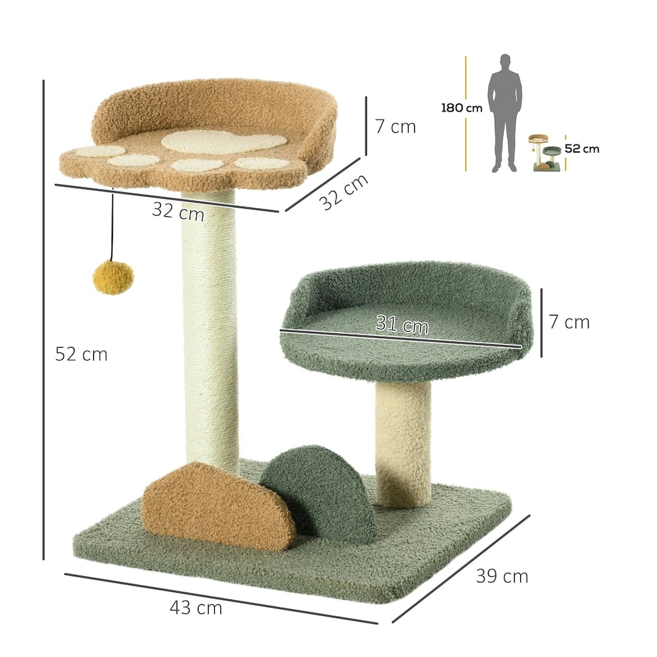 image 1 of PawHut Small Cat Tree with Scratching Posts 2 Beds Toy Ball Indoor, Multi
