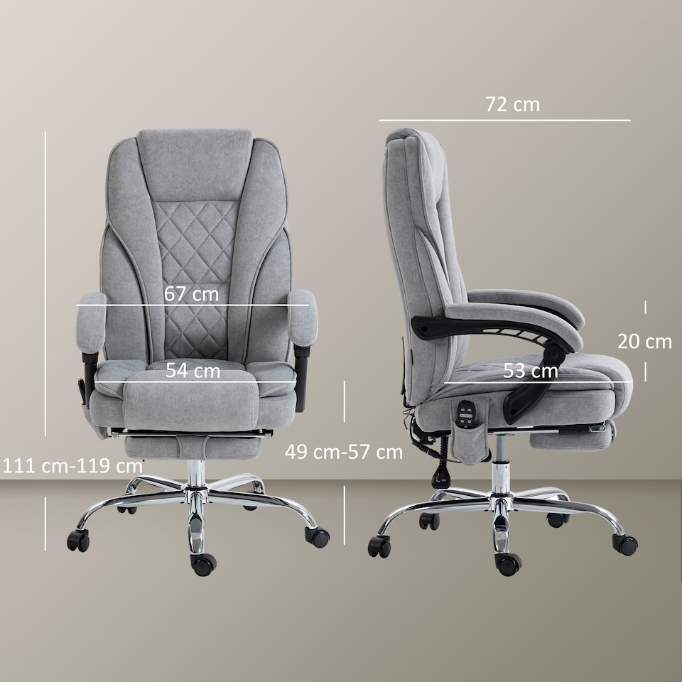 image 1 of Vinsetto Massage Office Chair, Heated Reclining Desk Chair, Grey