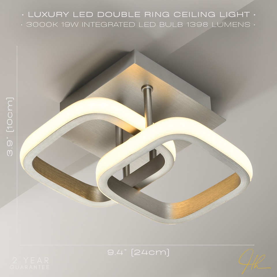 image 1 of Contemporary Compact Double Head 40w LED Ceiling Light Fitting in Brushed Nickel | Silver
