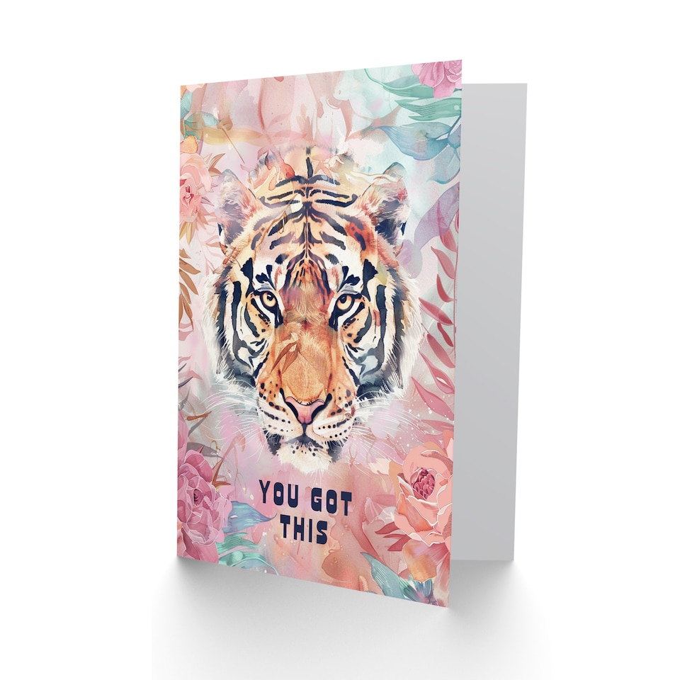 image 1 of You Got This Bohemian Tiger Floral Watercolour Good Luck Card