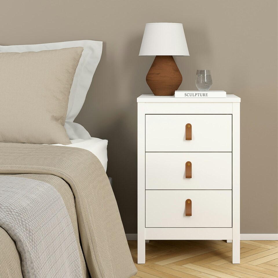 image 1 of Barcelona Bedside Table 3 Drawers in White