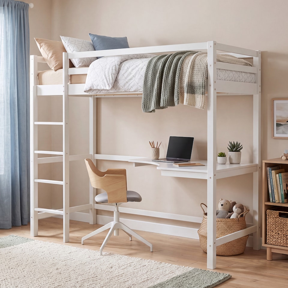 image 1 of Vida Designs Sydney Kids Bunk Bed With Desk - Suitable for 3ft Single Mattress - White