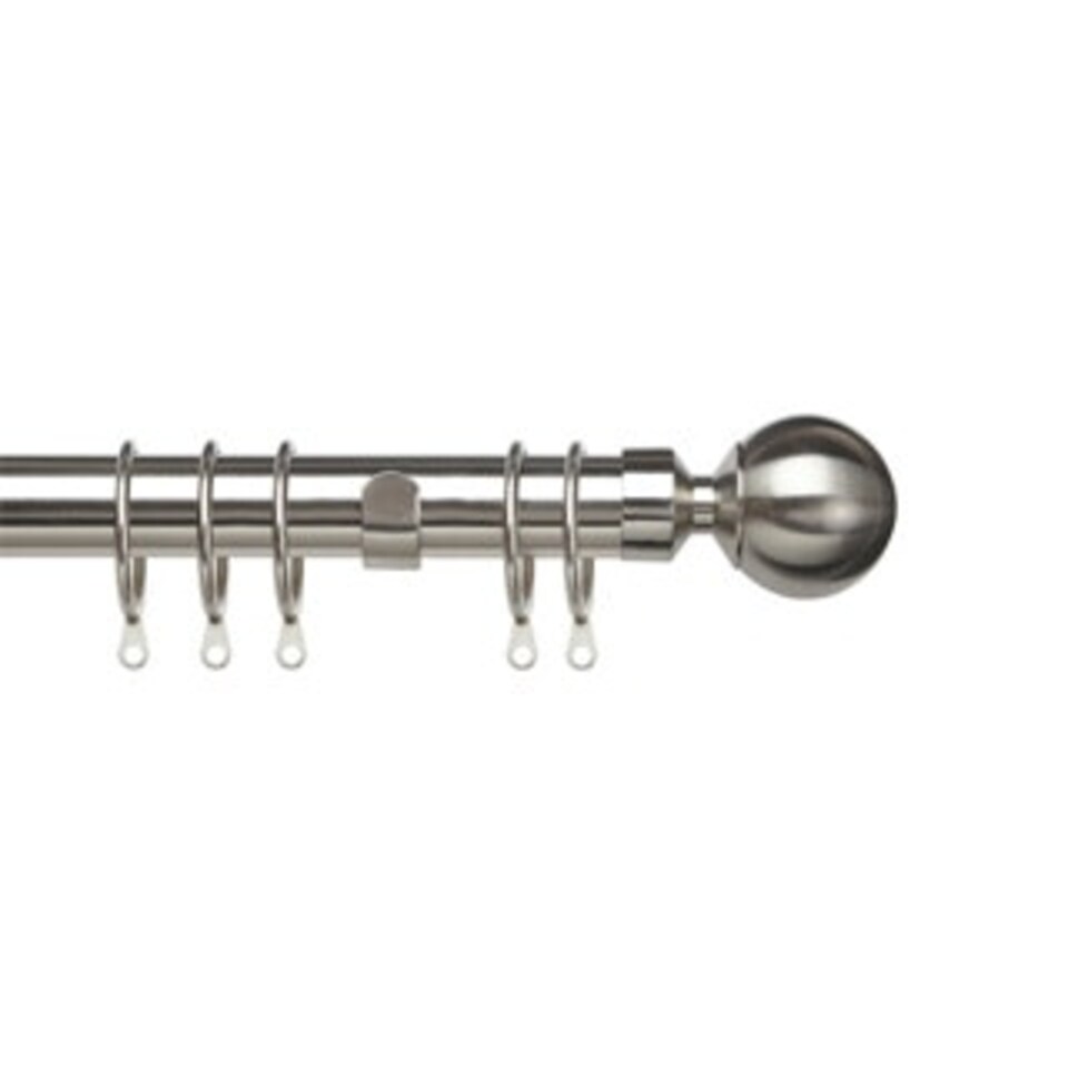 image 1 of 25-28mm Ball End Satin Silver Metal Curtain Pole Set 120 - 210cm