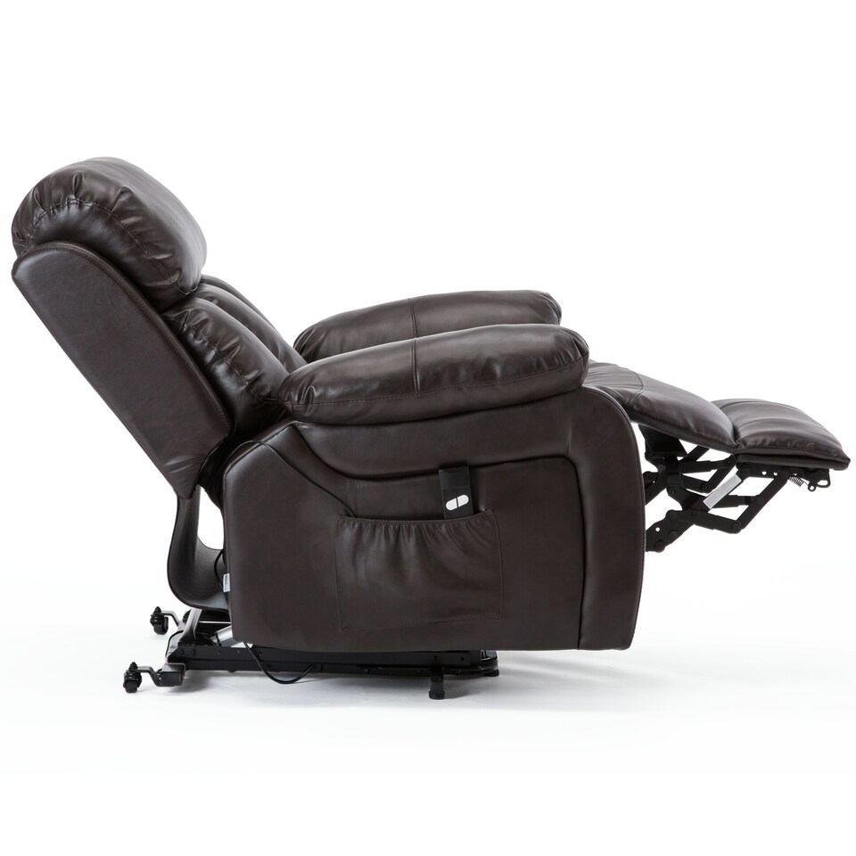 image 1 of Chester Single Motor Rise Recliner Bonded Leather Heat & Massage Chair (Brown)