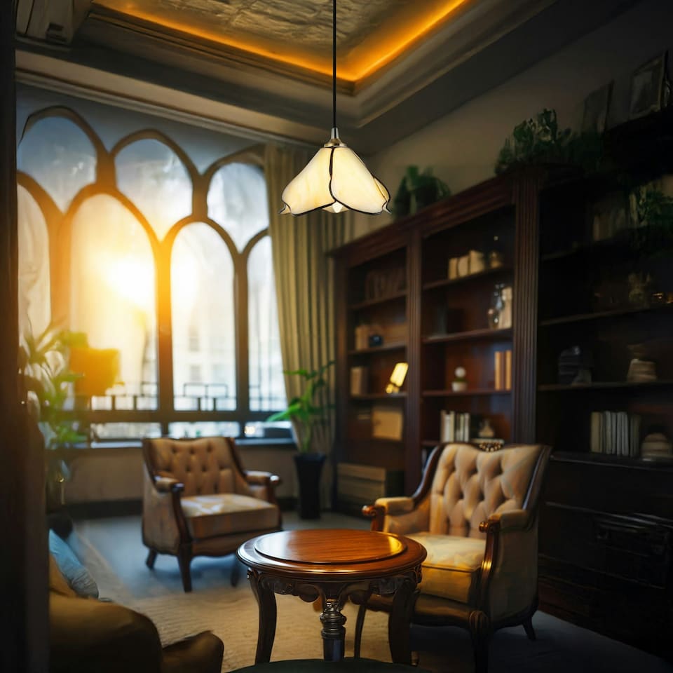 image 1 of Elegant Designer Pendant Lighting Shade with Amber Cream Glass Floral Petals