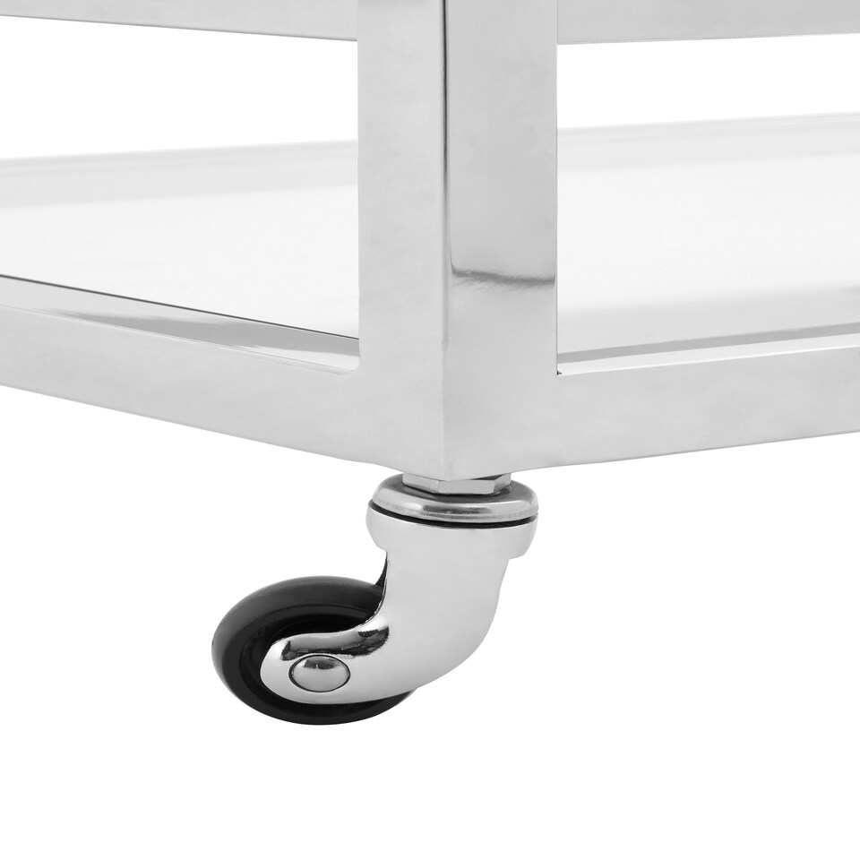 image 1 of Interiors by Premier Polished Stainless Steel 2 Tier Drinks Trolley, Clear Tempered Glass Kitchen Bar Cart, Modern Luxe Drinks Silver