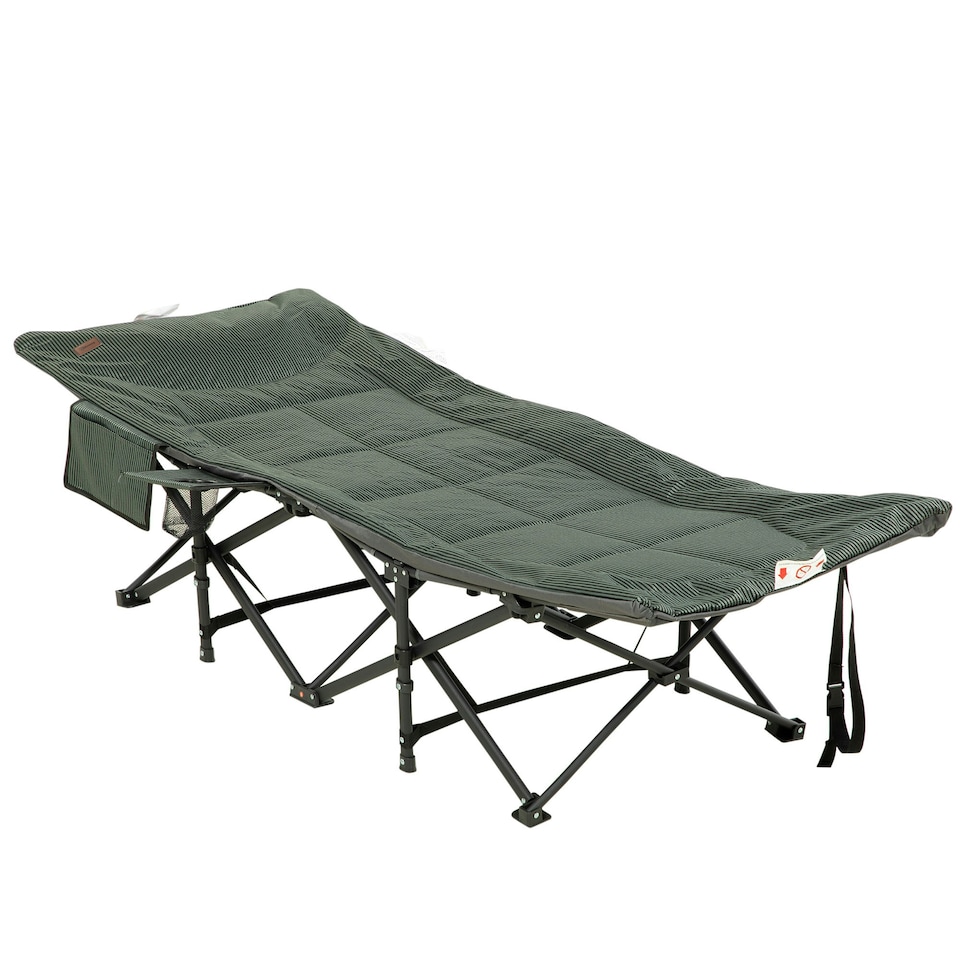 image 1 of Outsunny Camping Bed w/ Carry Bag, Magazine Bag & Cup Holder, Grey