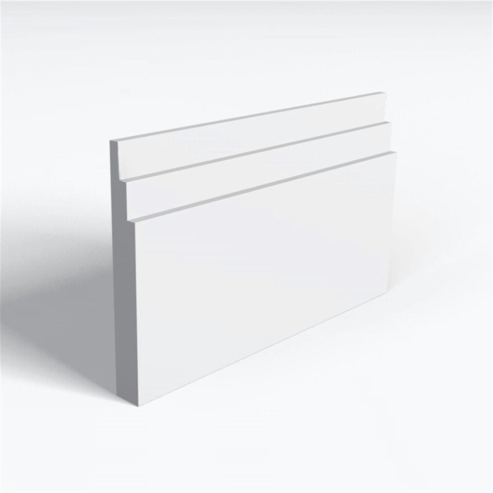 Pack of 20 (Total 20 Units) - MR MDF Primed Chamfered 3 Square Grooves Skirting Board - 25mm (T) x 119mm (H) x 4200mm (L)