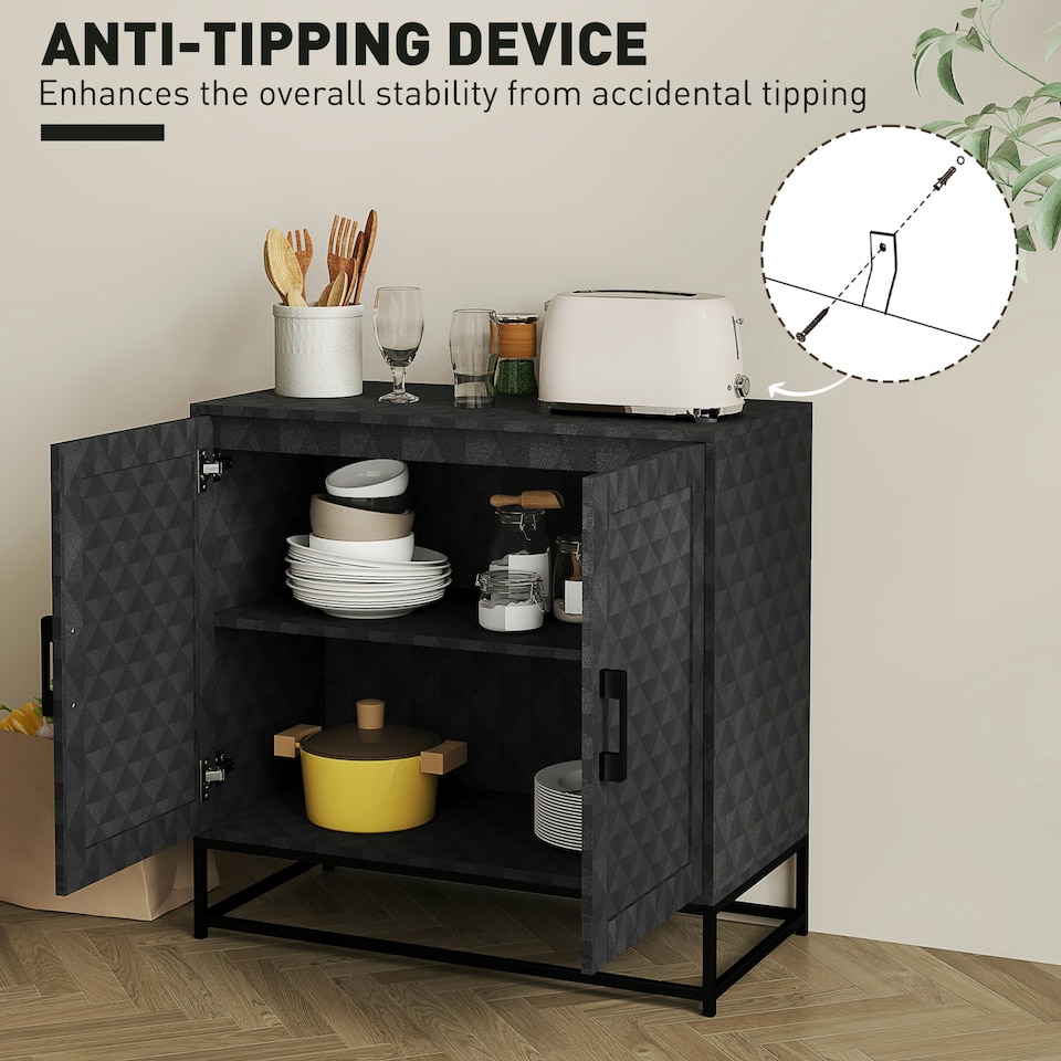 image 1 of HOMCOM Modern Storage Cupboard with Adjustable Shelf and 2 Doors, Black 