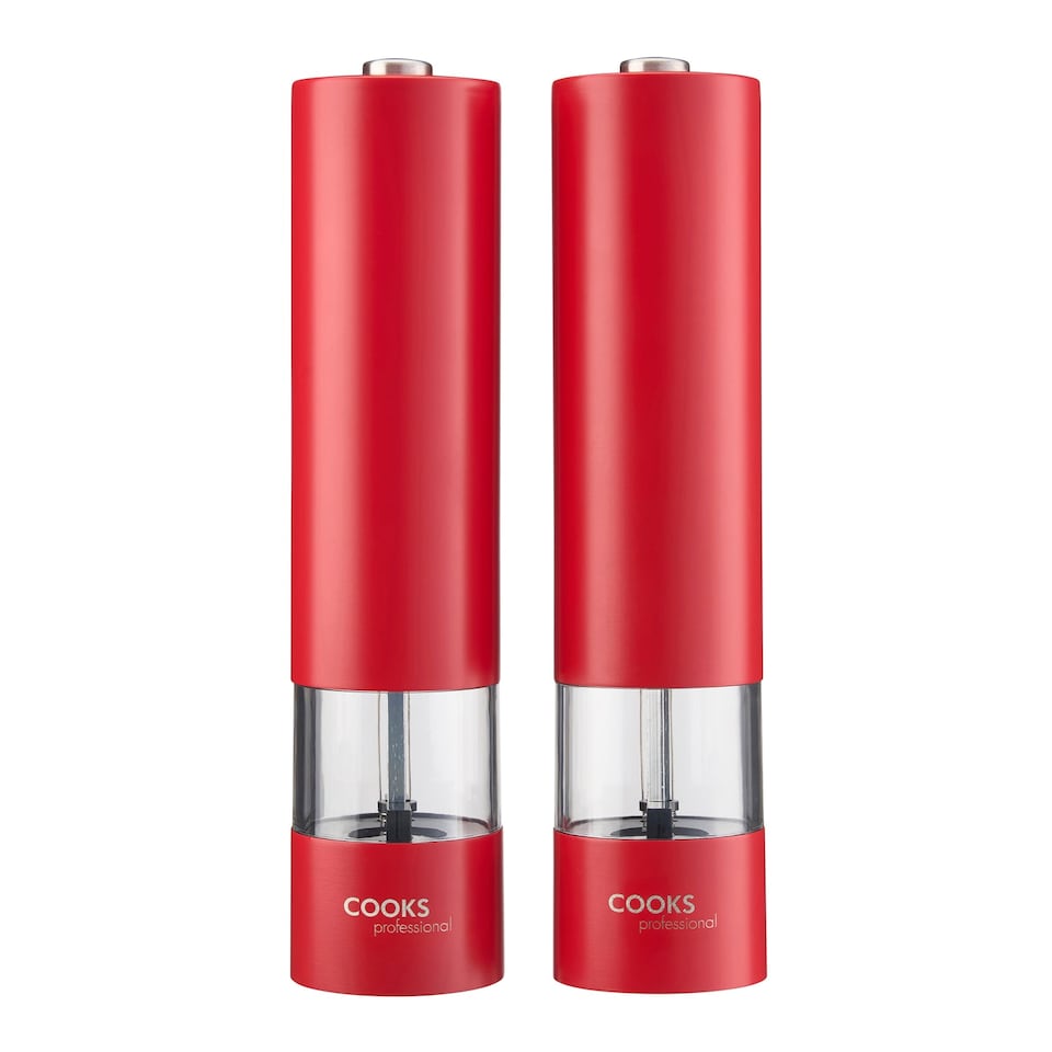 image 1 of Cooks Professional Electric Salt & Pepper Mill - Stainless Steel Automatic Grinder | Red | Red