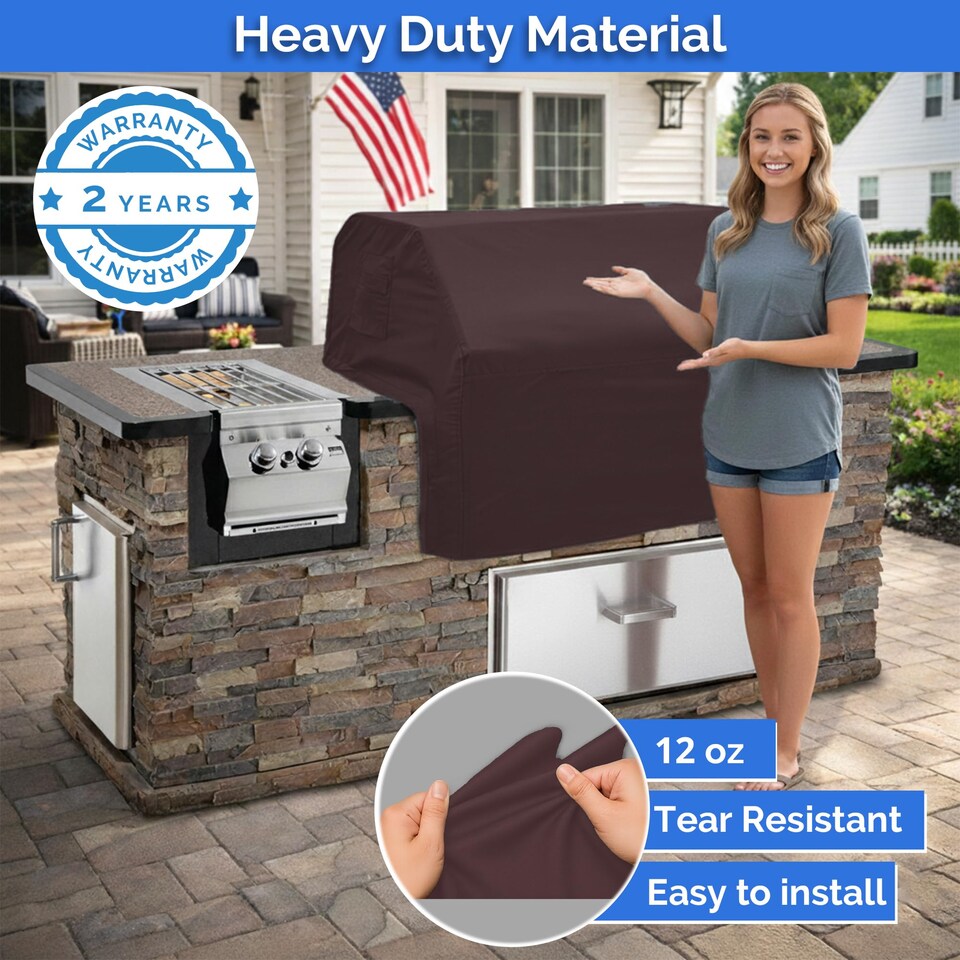 image 1 of Covers&All Built-in Outdoor Grill Cover, Durable 12 Oz Waterproof Cover Max Material with Air Pocket, 48 in W x 27 in D x 26 in H, Coffee