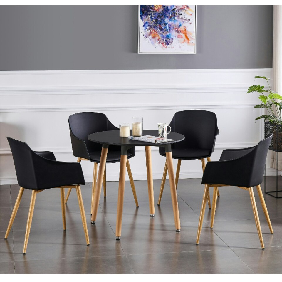 image 1 of Set of 2 Eden Modern Dining Chairs, Faux Leather Padded Cushion & Solid Wooden Legs Black